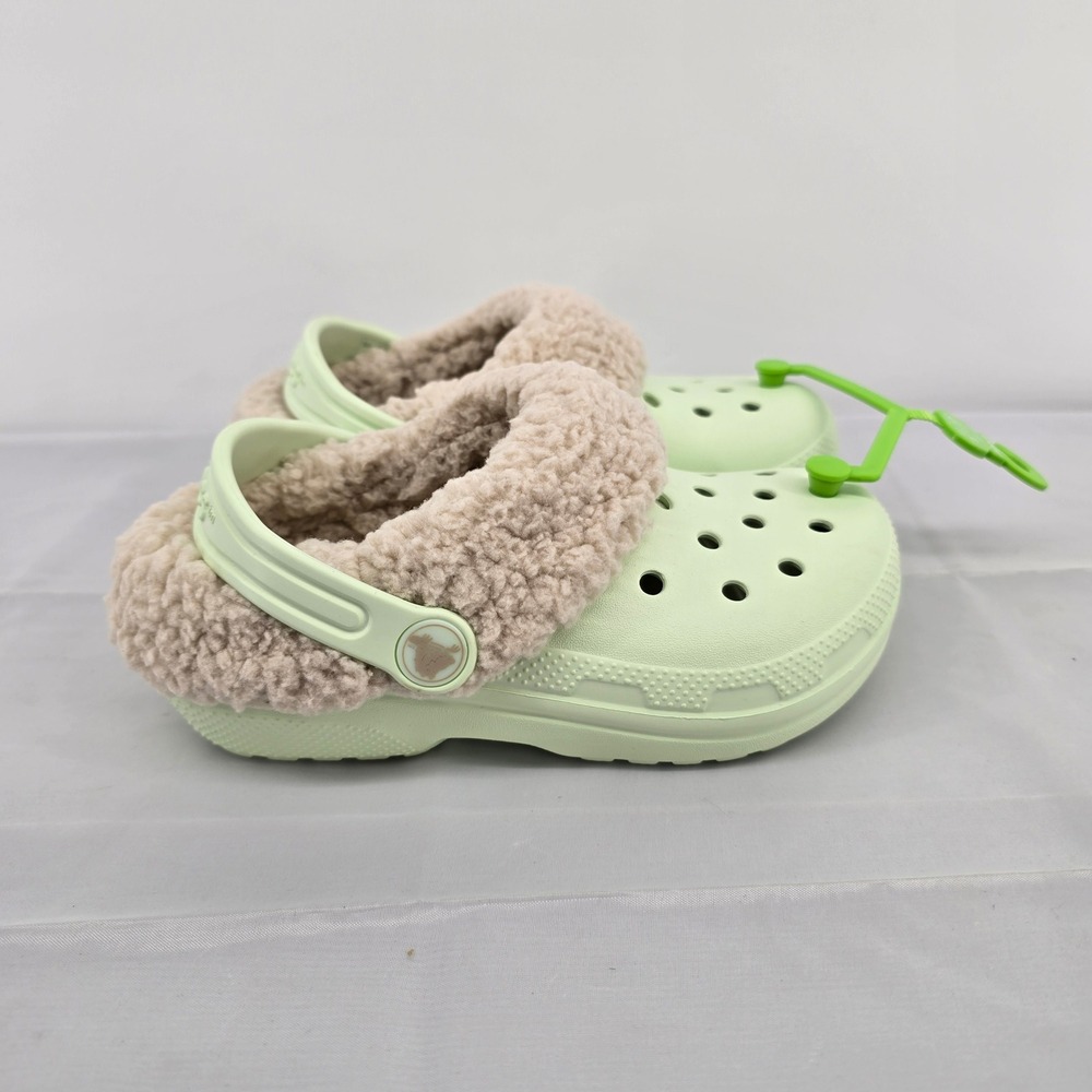 Crocs Classic Blitzen IV Clog K Lime Green Fuzzy Lined Kids Shoes 210847-3YH C11